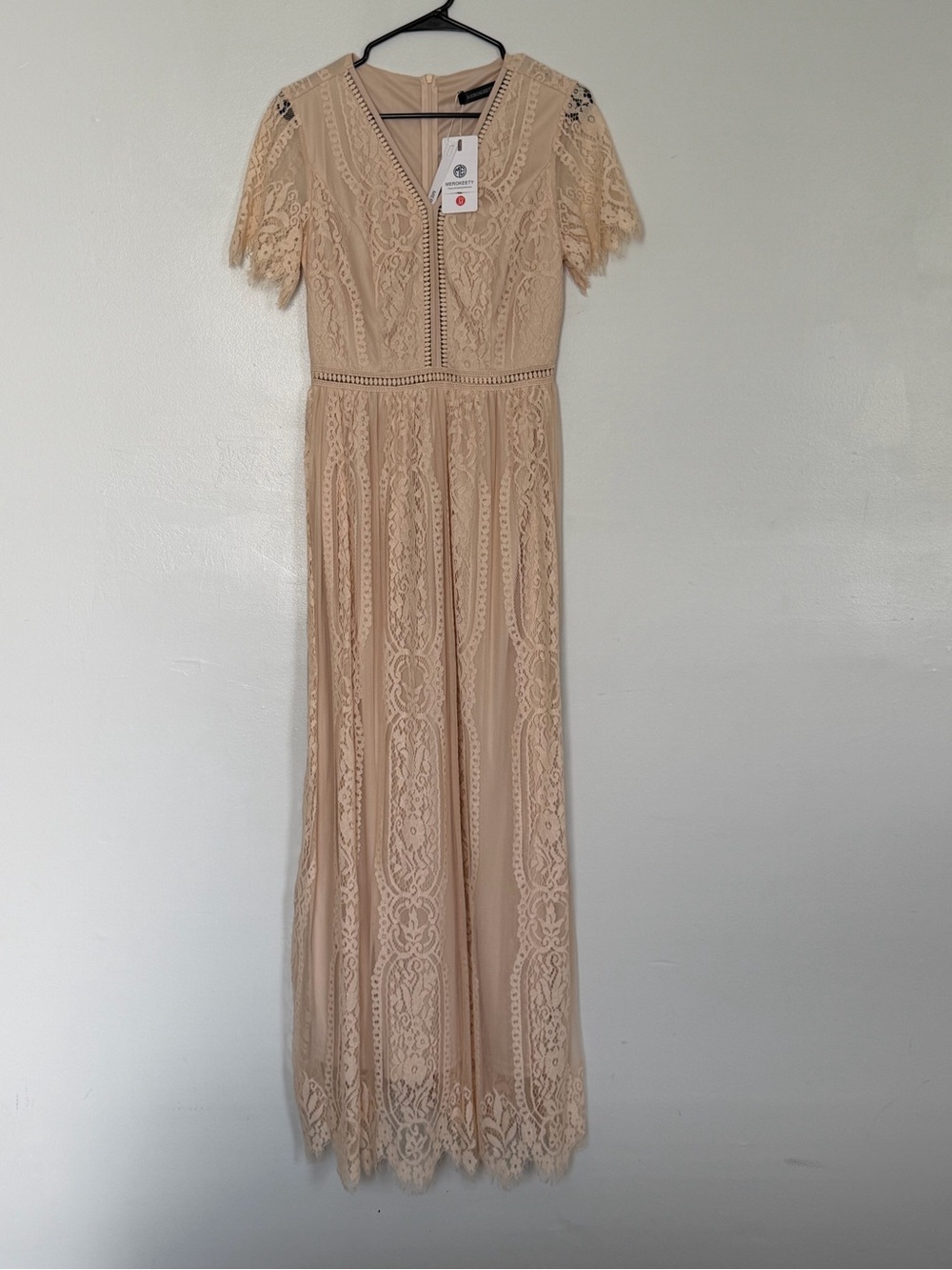 Merokeety Women's Lace Maxi Dress in Blush Nude